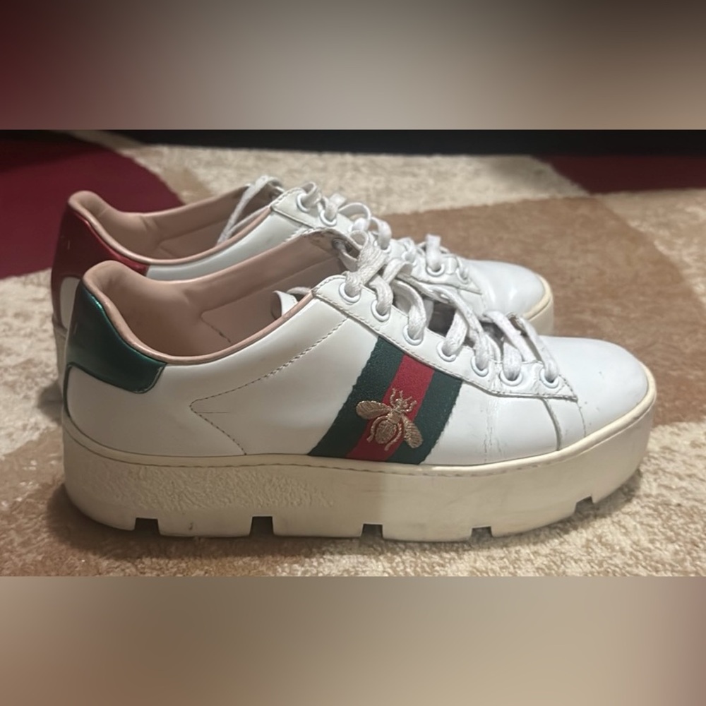 Authentic Gucci White and Red Chunky Platform Sneakers